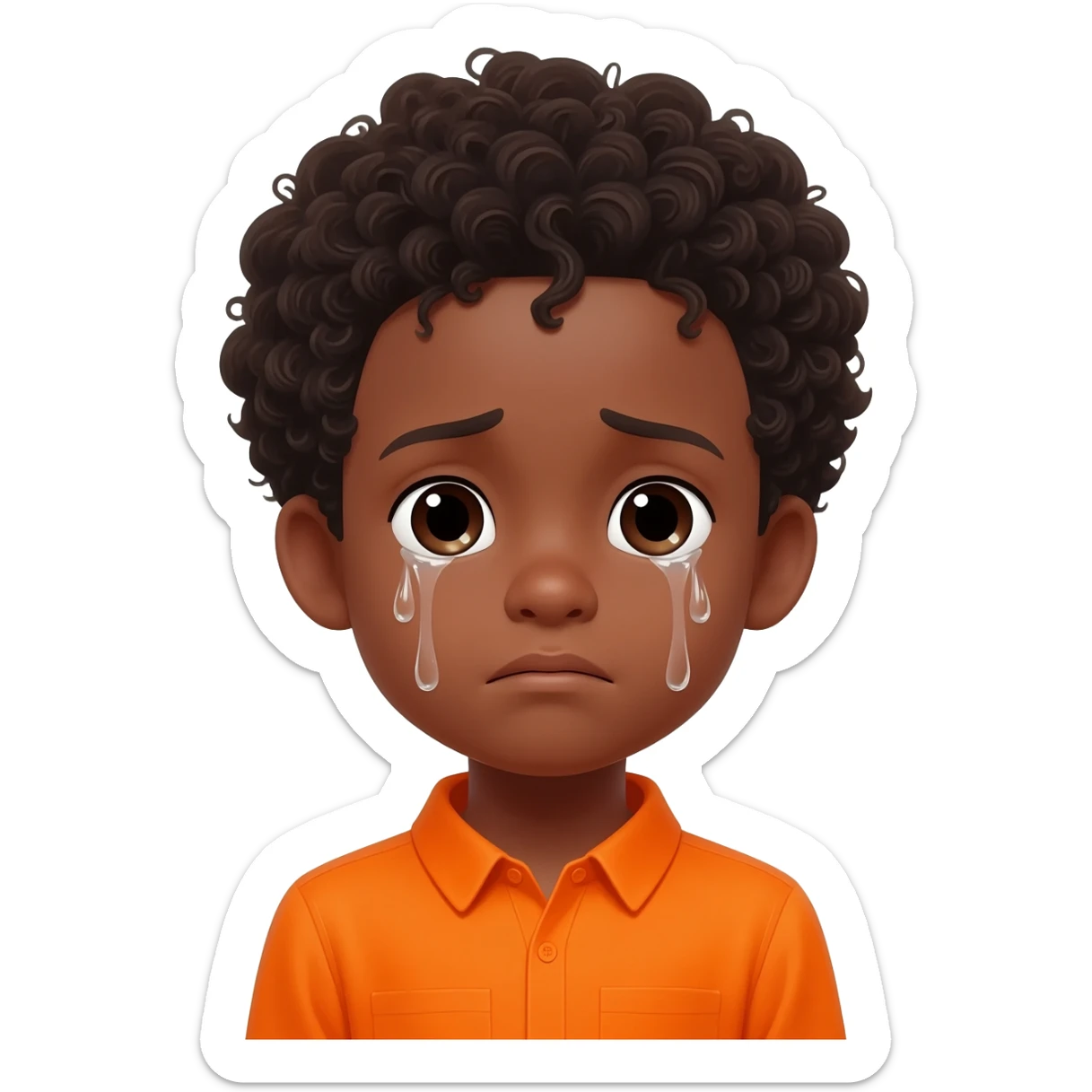 black boy curly hair orange shirt sad crying sticker