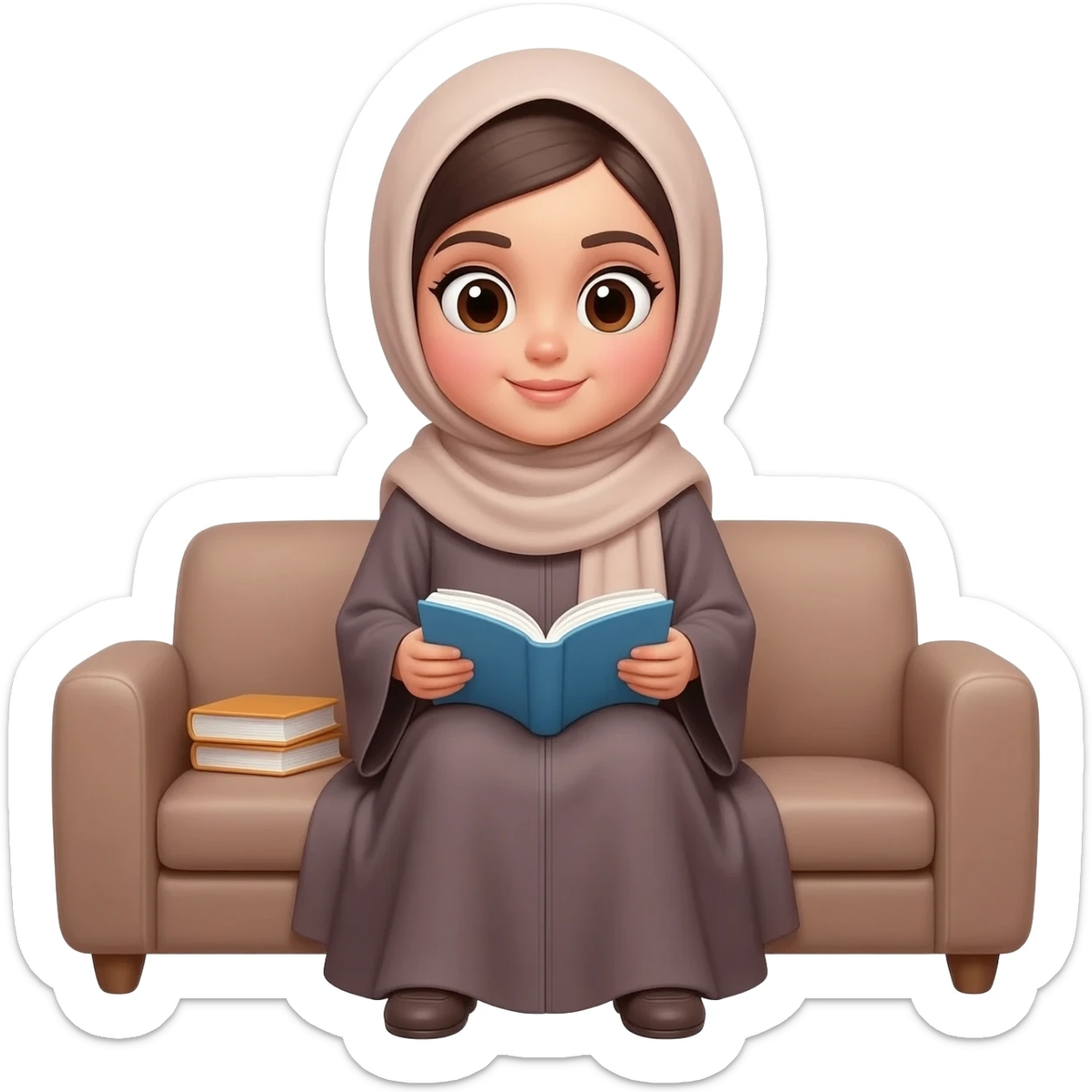 hijab girl reading books sitting on sofa wearing abaya sticker