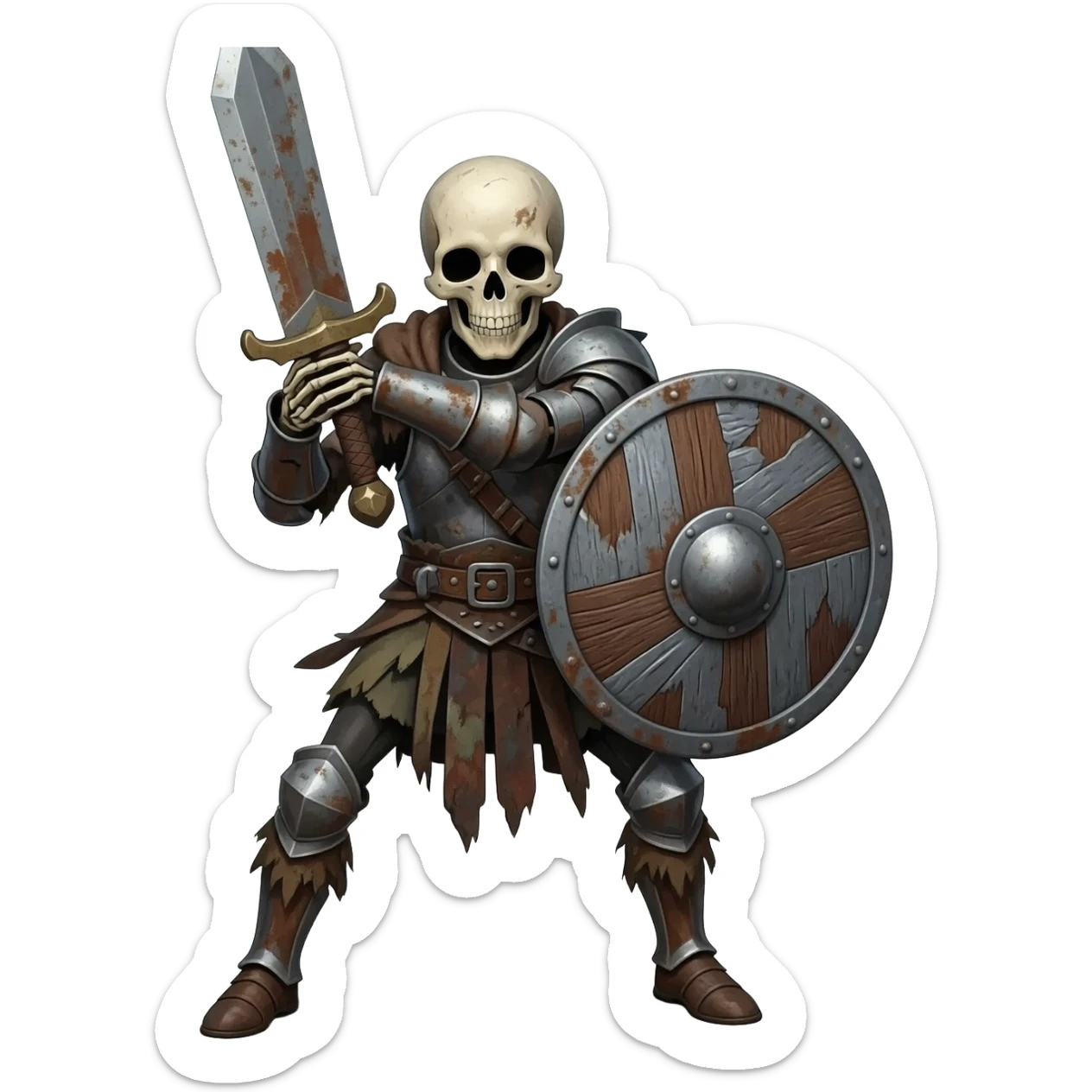 Skeleton banging sword against shield sticker