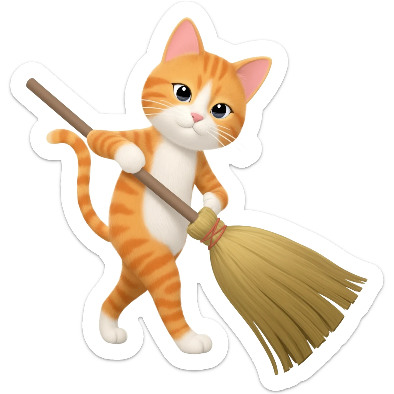 Cat sweeps away the letters with a broom sticker