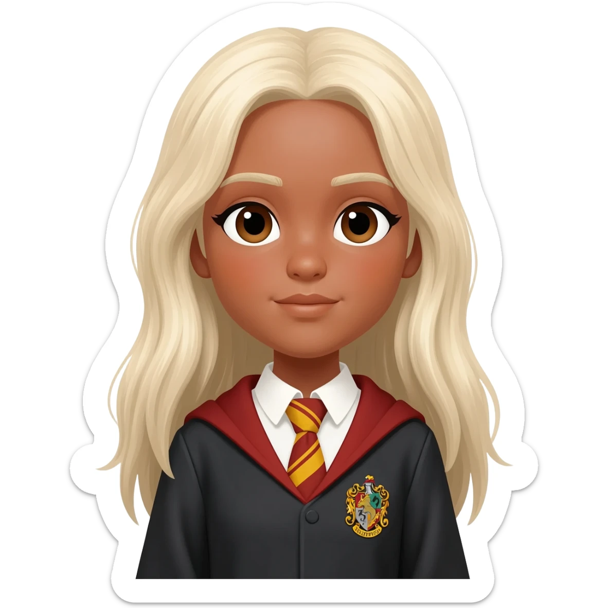a house with hufflepuff-house-student-friend-group girl-tanned-skin and super-long straight light platinum blonde hair-brown eyes sticker
