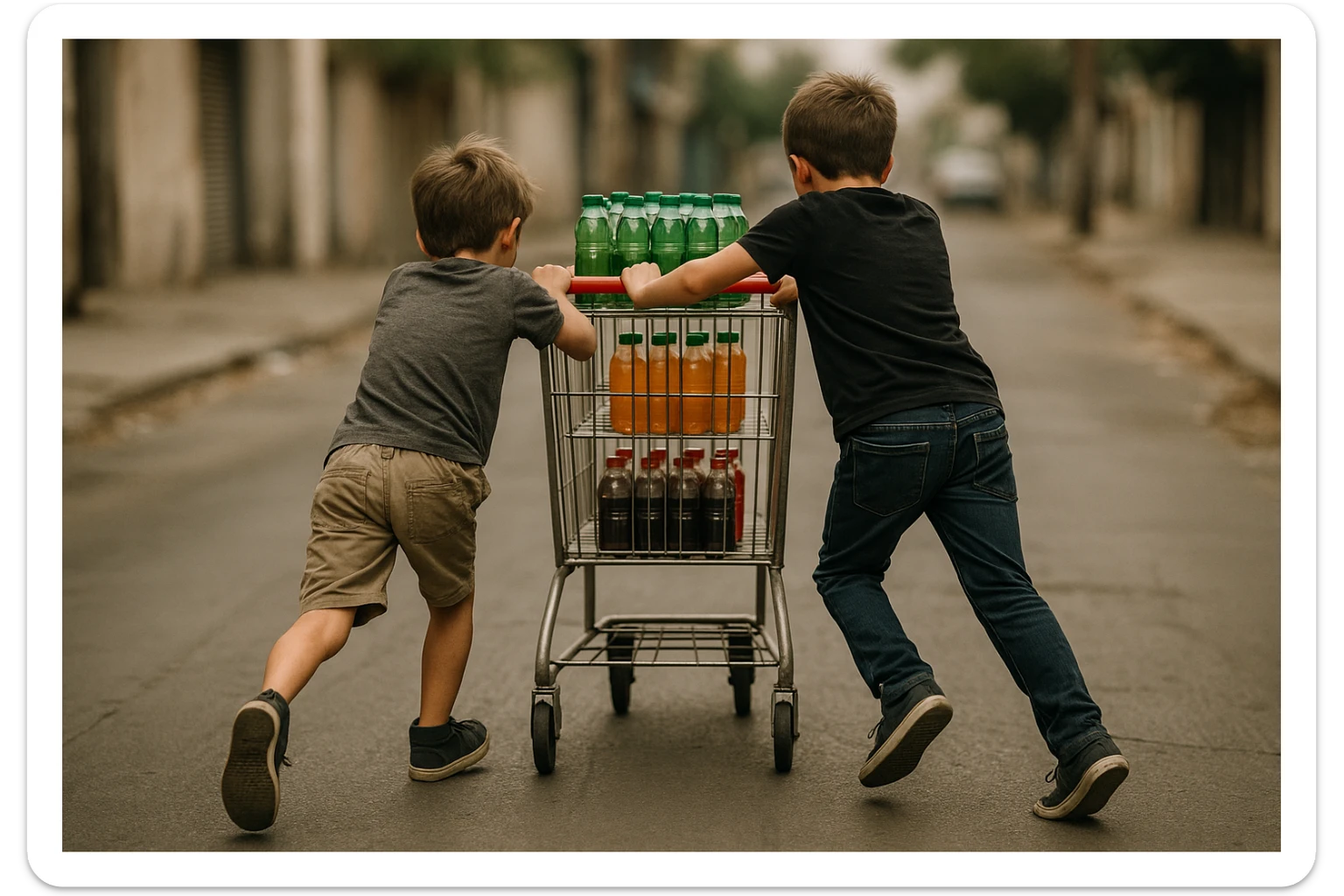 yoshroq aka-uka ichimlik ortilgan aravani olib qochishyapti orqa tarafdan rakurs yuzi ko'rinmasin sticker