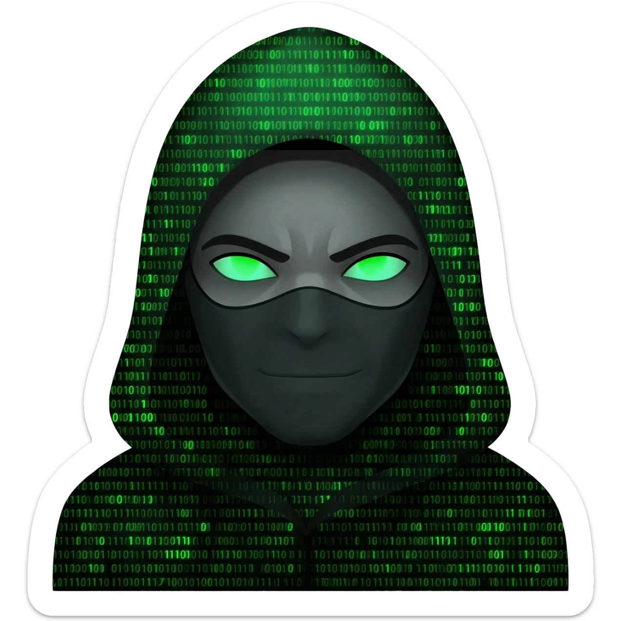 I need emoji for my new discord server, the name of the server is Zer0s and 0nes, I love the binary system and "hacker" look, like a guy with a hoodie, make sure the face is present, my favorite colors and green and black. sticker
