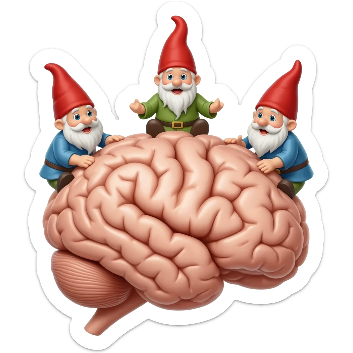 3 garden gnome emojis on brain emoji sticker