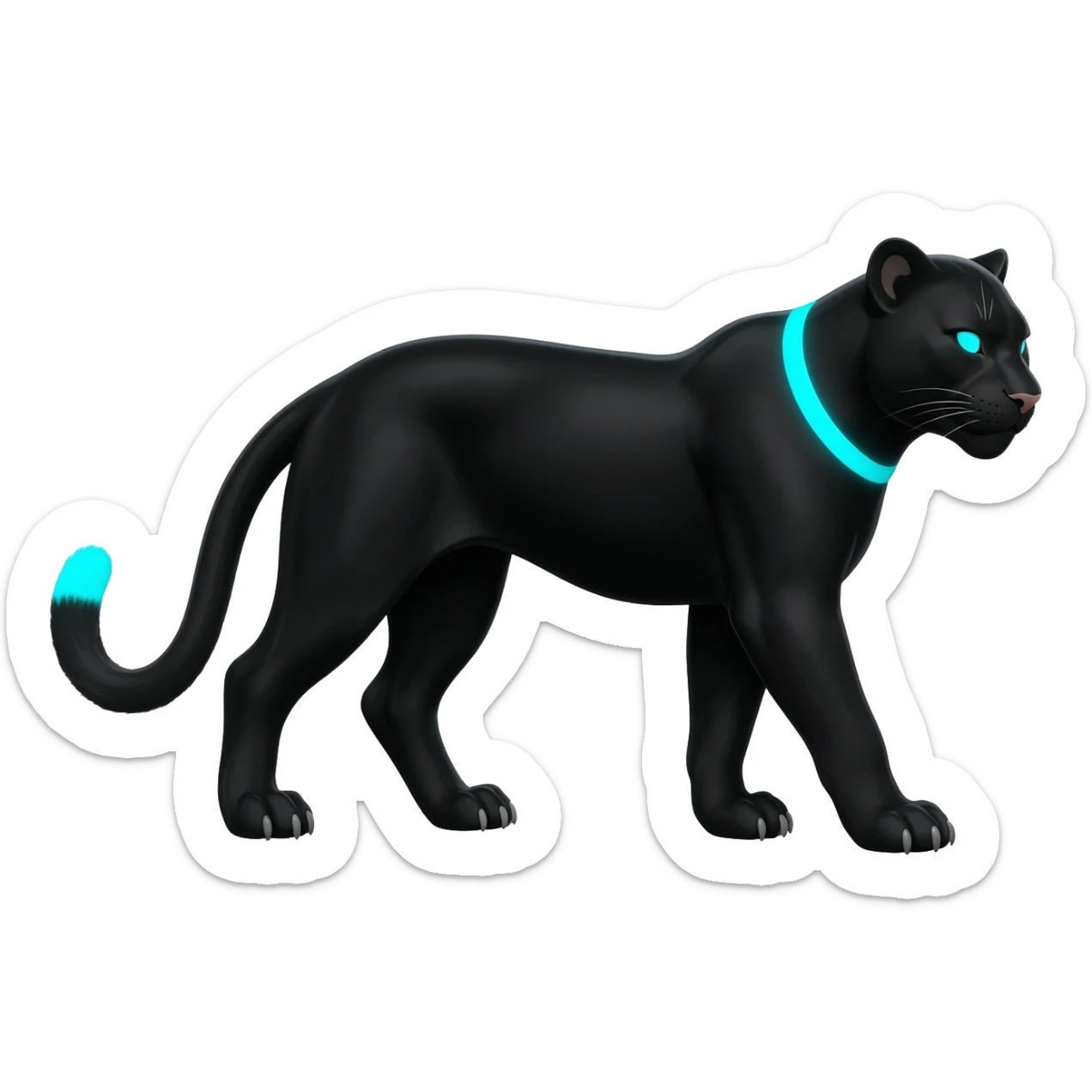 Realistic Obsidian-pitch-black fur body with neon-glowing-blue ring-markings Grem2-Gremz-serval-panther-Sergal-fusion, full body  sticker