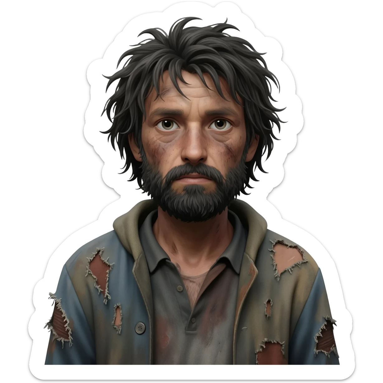 very dirty looking homeless person sticker