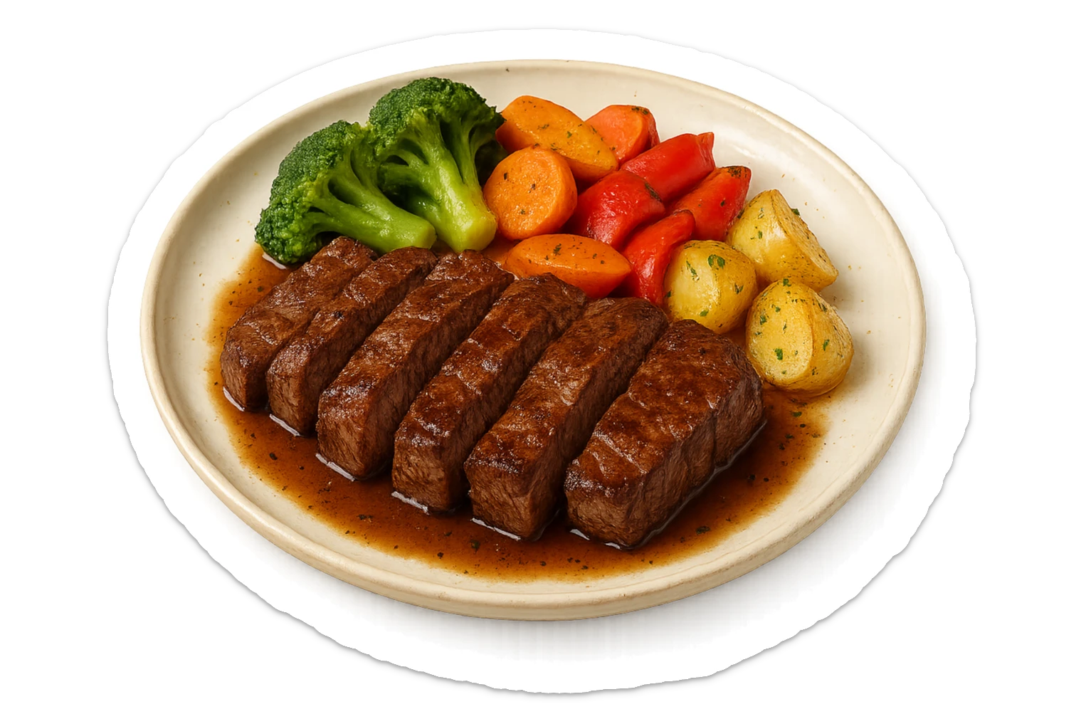 Manzo con verdure su un piatto sticker