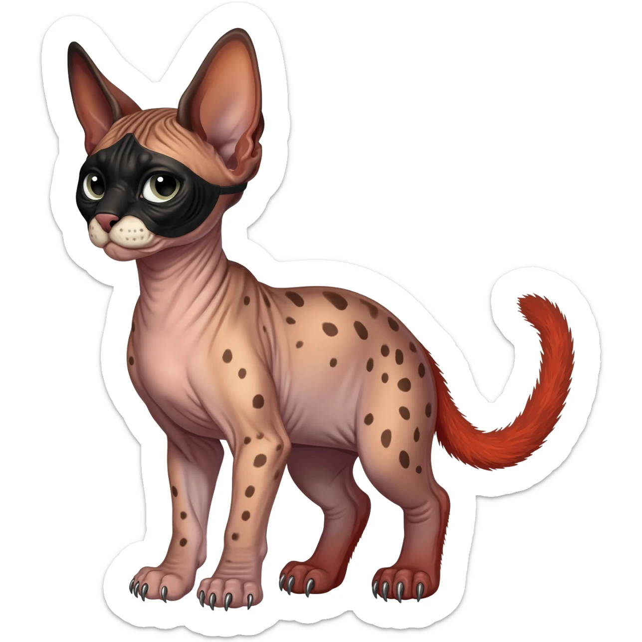 Caracal-Sphynx-Red-Panda-fusion-hybrid-animal-creature, full body sticker