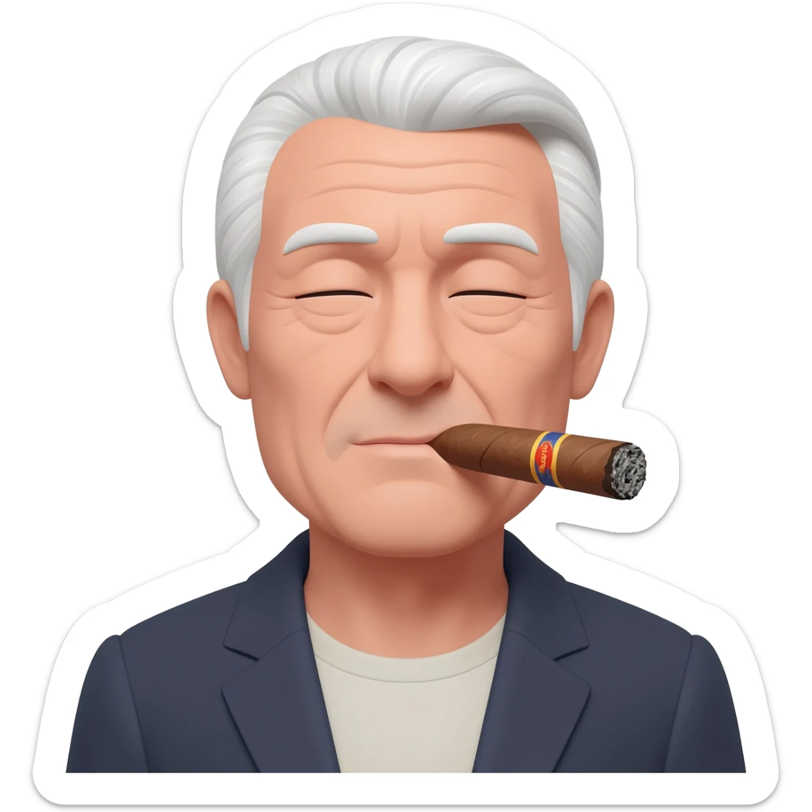 Old man with long white hair no hat no facial hair smoking a cigar sticker