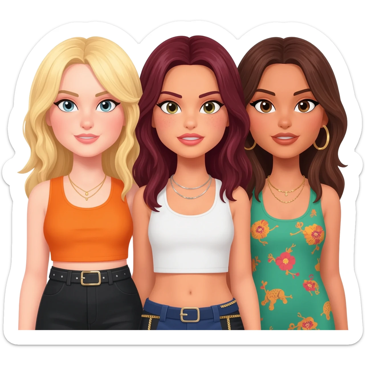 generate three spyce girls, a blonde one, and two brunettes sticker