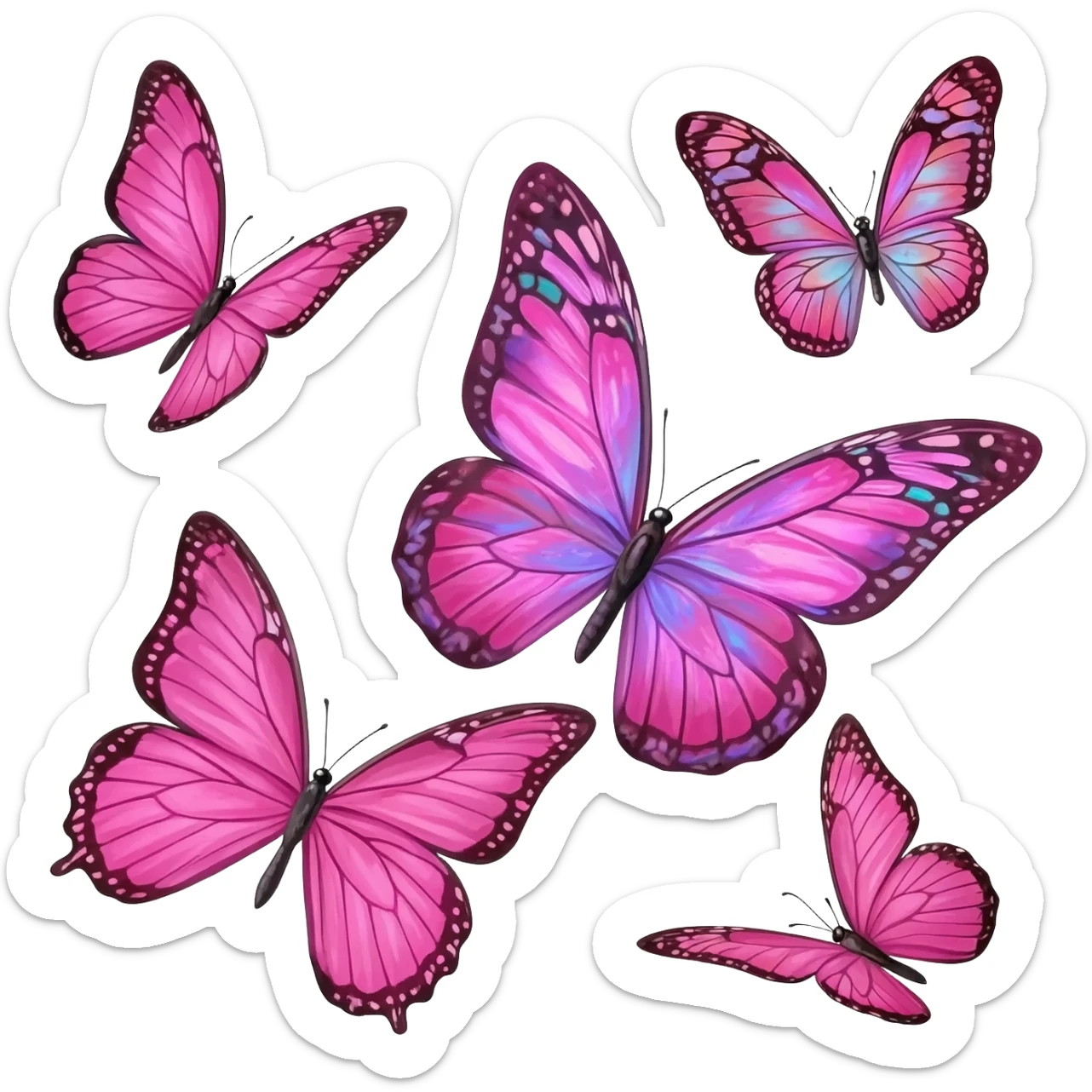 Cute multiple pink butterflies with lots of detail flying around sticker
