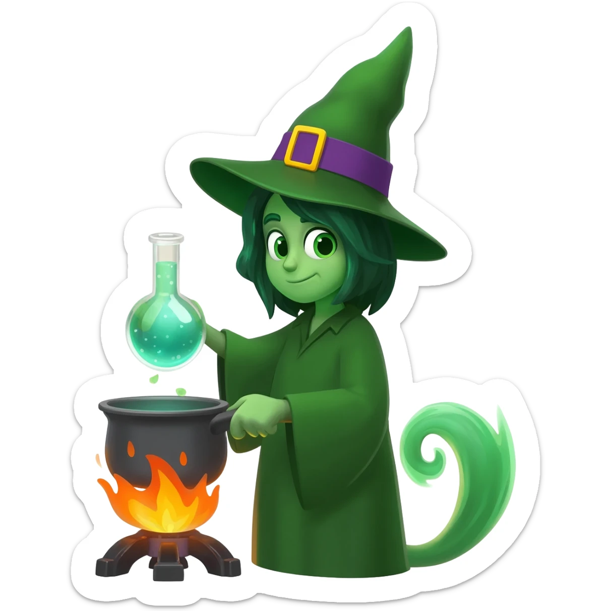 green witch cooking potion sticker