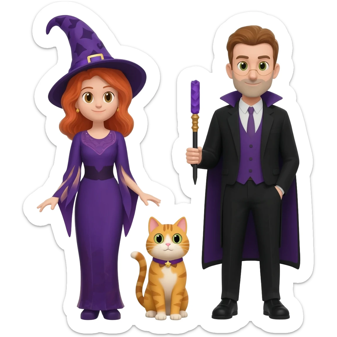 magician couple and their pet cat sticker