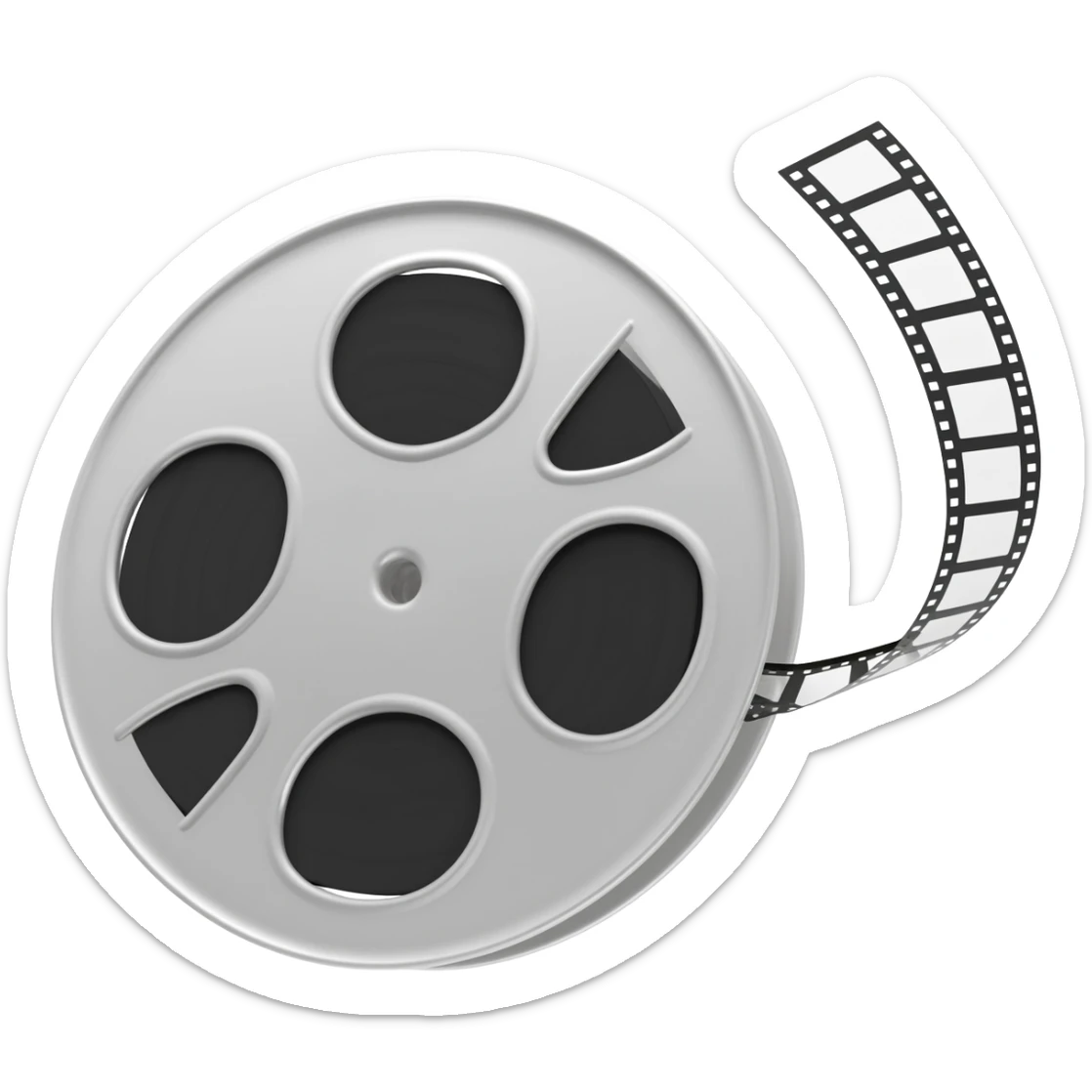 35mm movie film reel with a snippet of film sticking sticker
