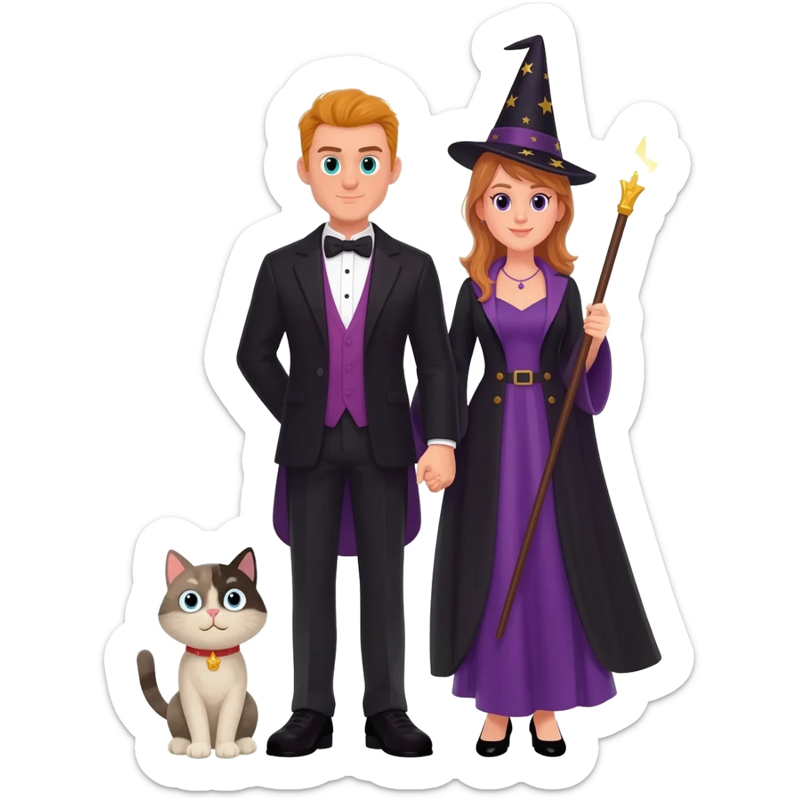 magician couple and their pet cat sticker
