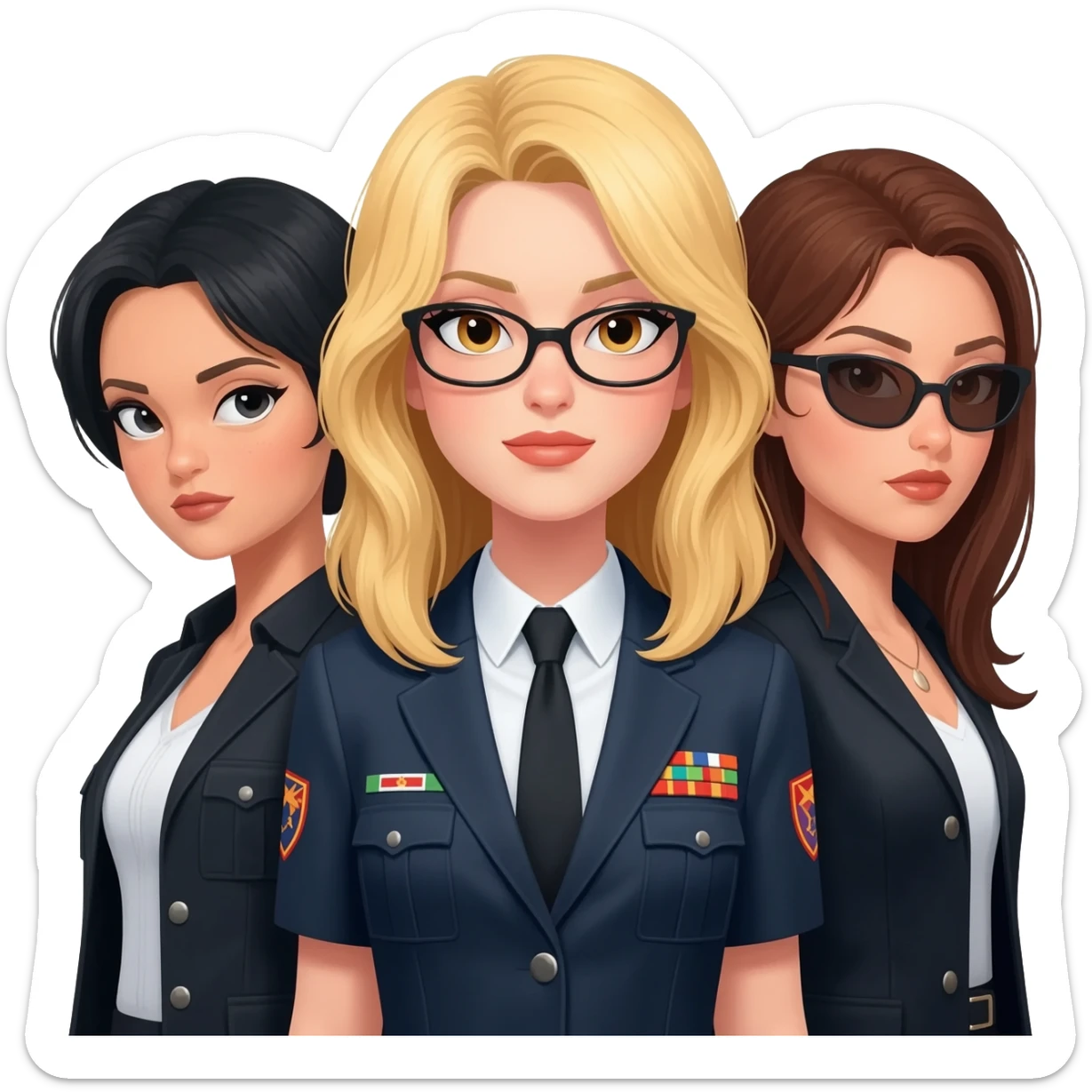 generate three spy girls, a blonde one, and two brunettes sticker