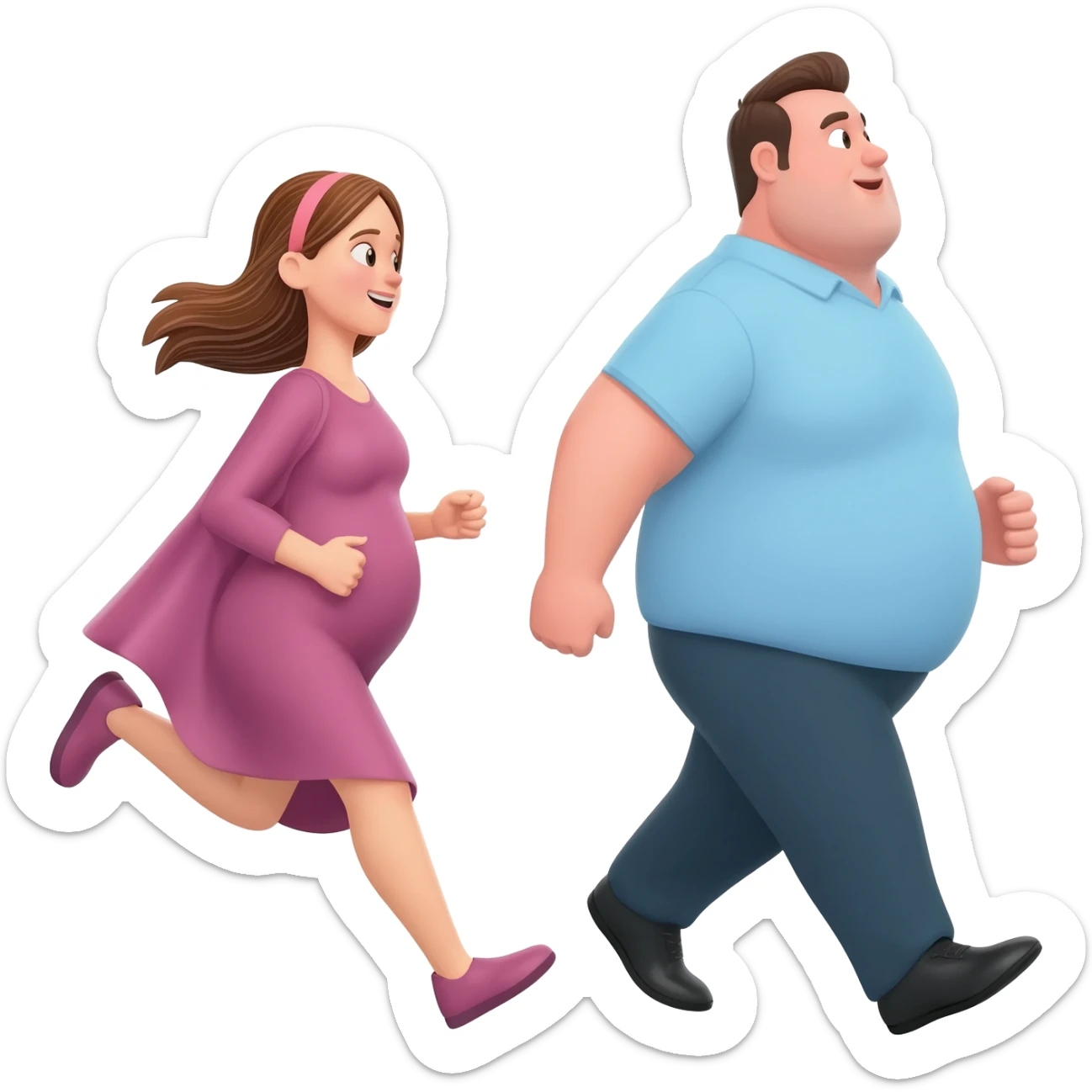 pregnant women runinng after a fat man sticker