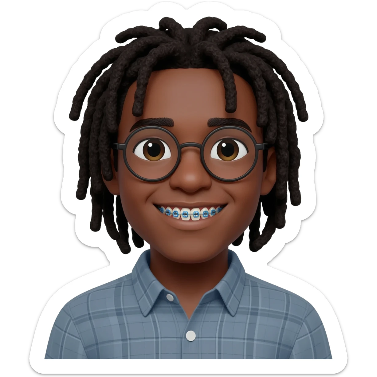 black STUD with locs and glasses and braces NERD sticker