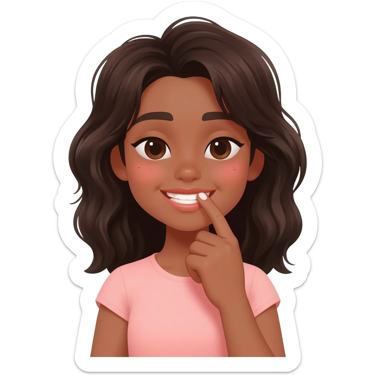 Girl flirting biting her finger Make her have tan skin and dark hair sticker