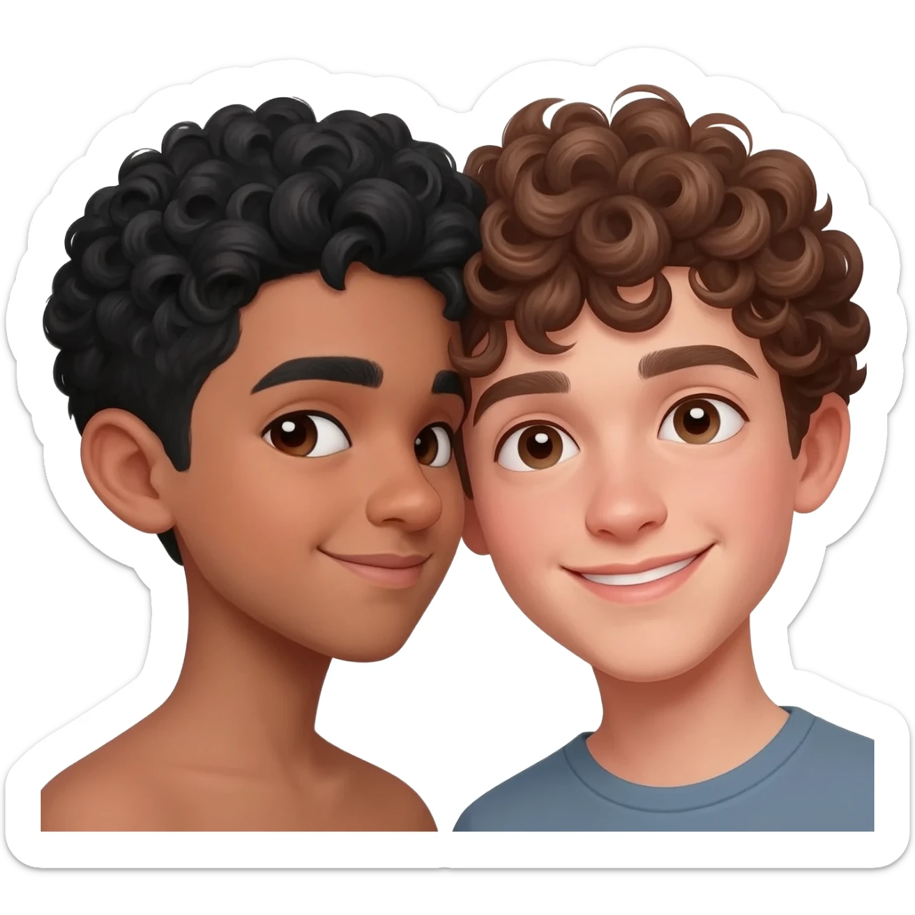 2 boys in love one tan black hair one flare skinned and brown curly hair sticker