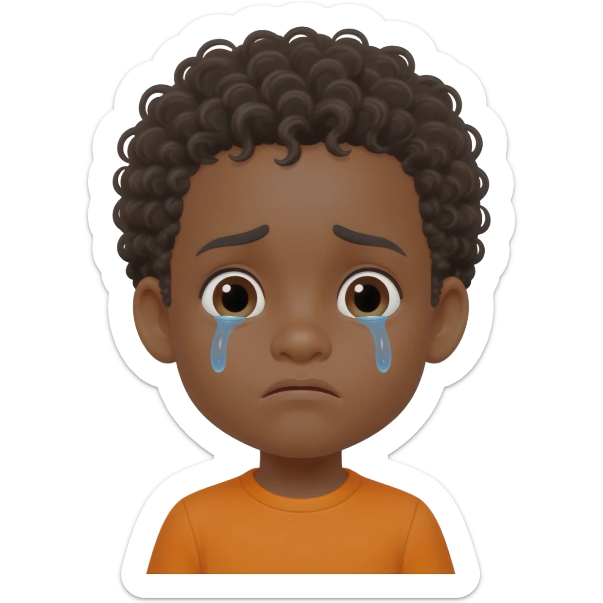 black boy curly hair orange shirt sad crying sticker