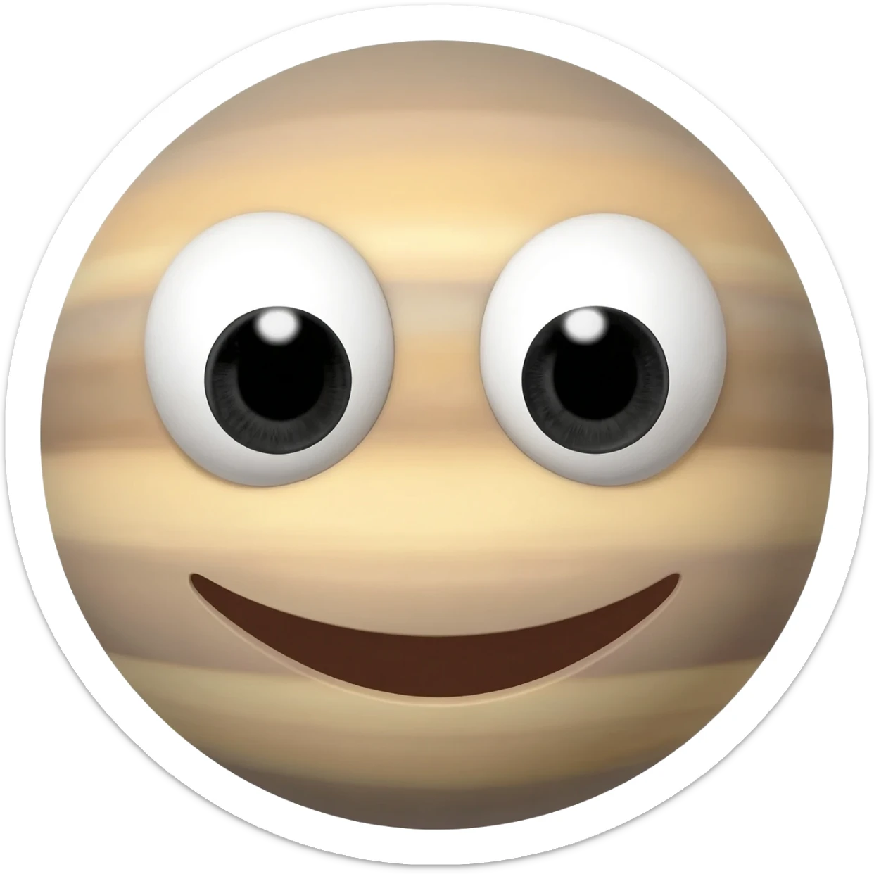 remake this image of uranus but make the eyes bigger with white eyes and black irises.  Also give him a big smile sticker