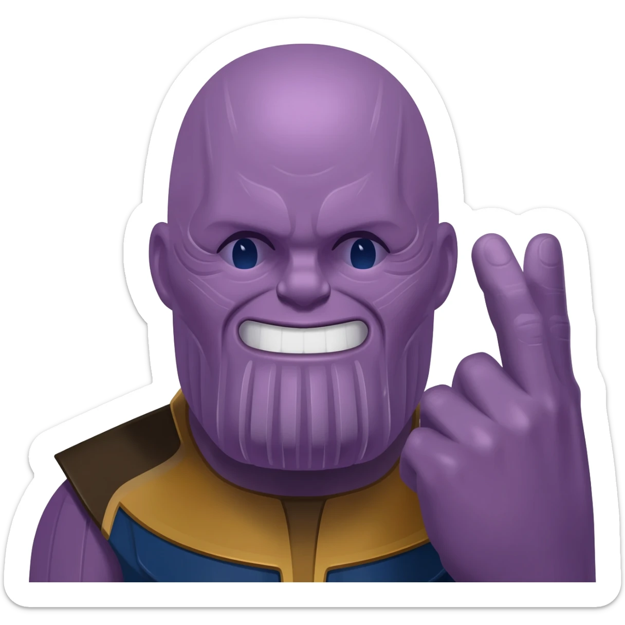 generate me a thanos emoji where hes smiling and about to snap his fingers sticker