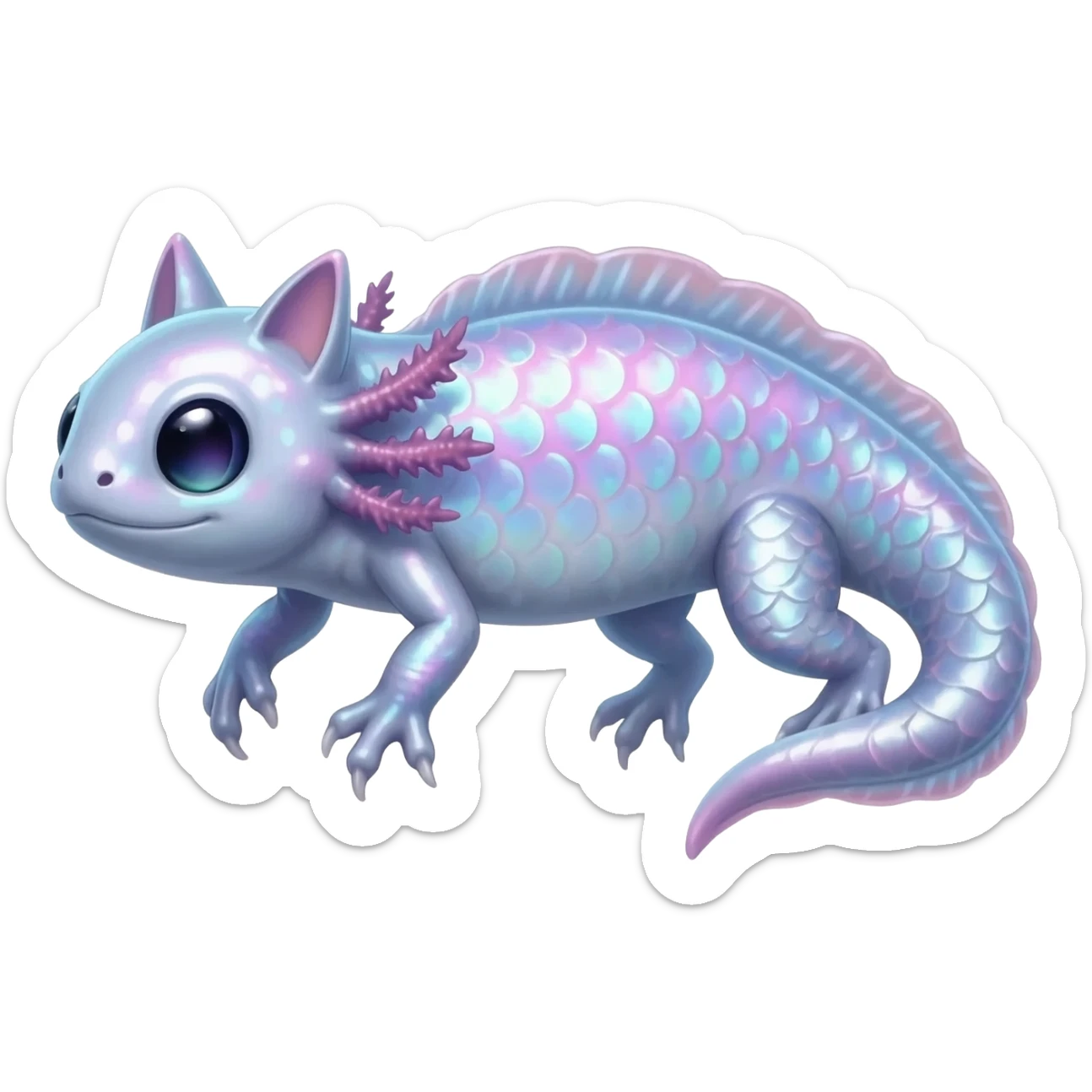 shimmering shiny fantasy-Tadpole-Axolotl-Cat-Fish-hanimal-hybrid-creature sticker