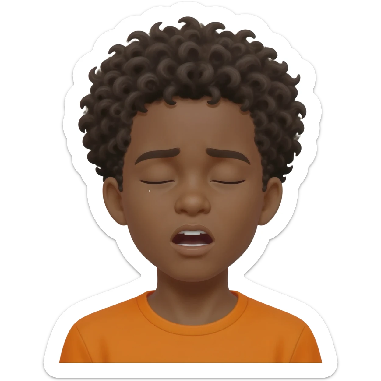 black boy curly hair orange shirt tired yawning sticker