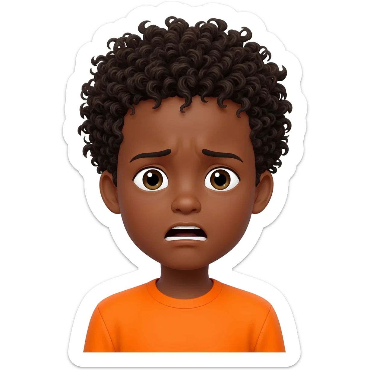 black boy curly hair orange shirt nauseous about to throw up sticker