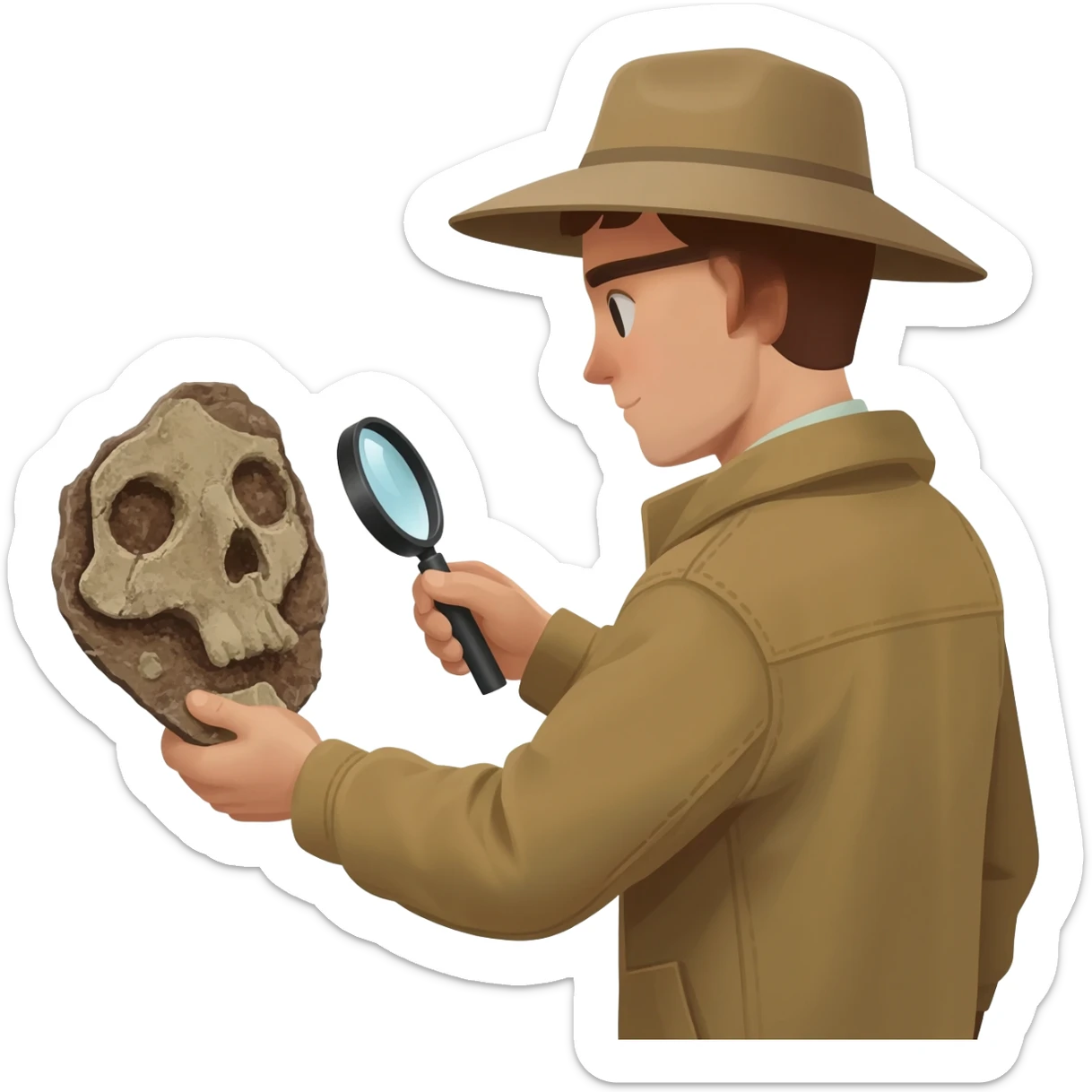 archaeologist is holding a magnifying glass sticker