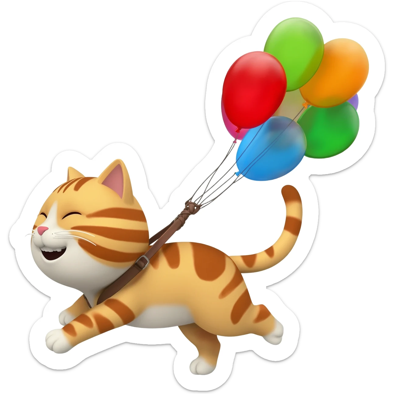happy cat being carried away by balloons sticker