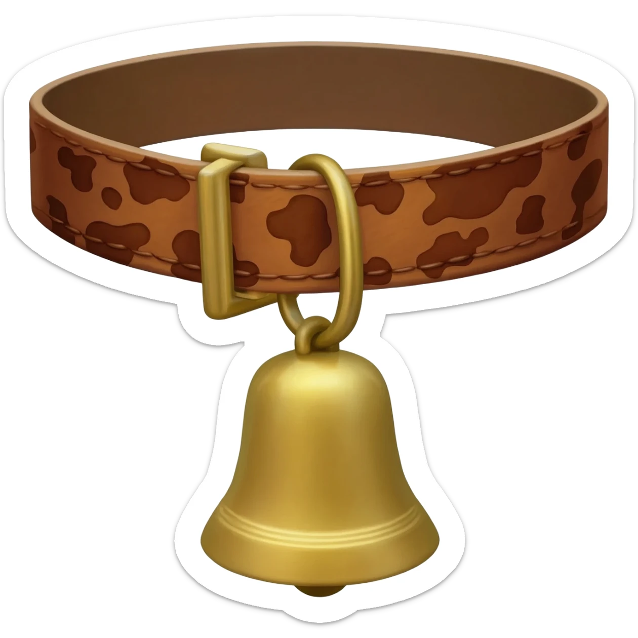 tiny trapezoid-shaped not round bell on a collar with cow pattern sticker