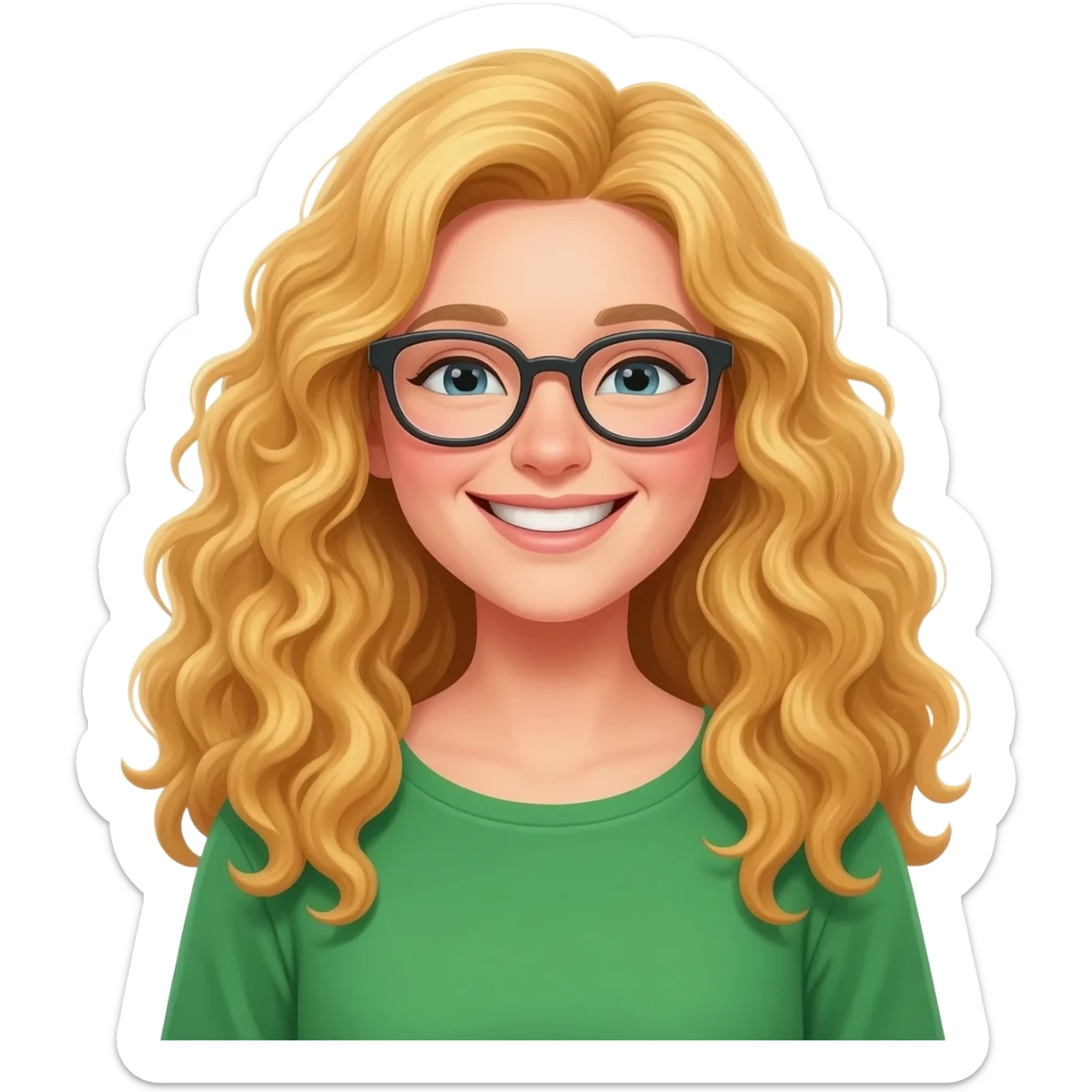 green belly laugh woman with long curly blonde hair an glasses sticker