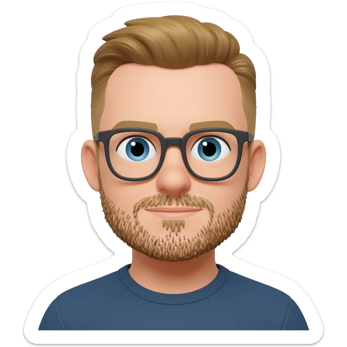 Homme blond foncé, cheveux courts, visage rond, avec une barbe naissante et des lunettes sticker