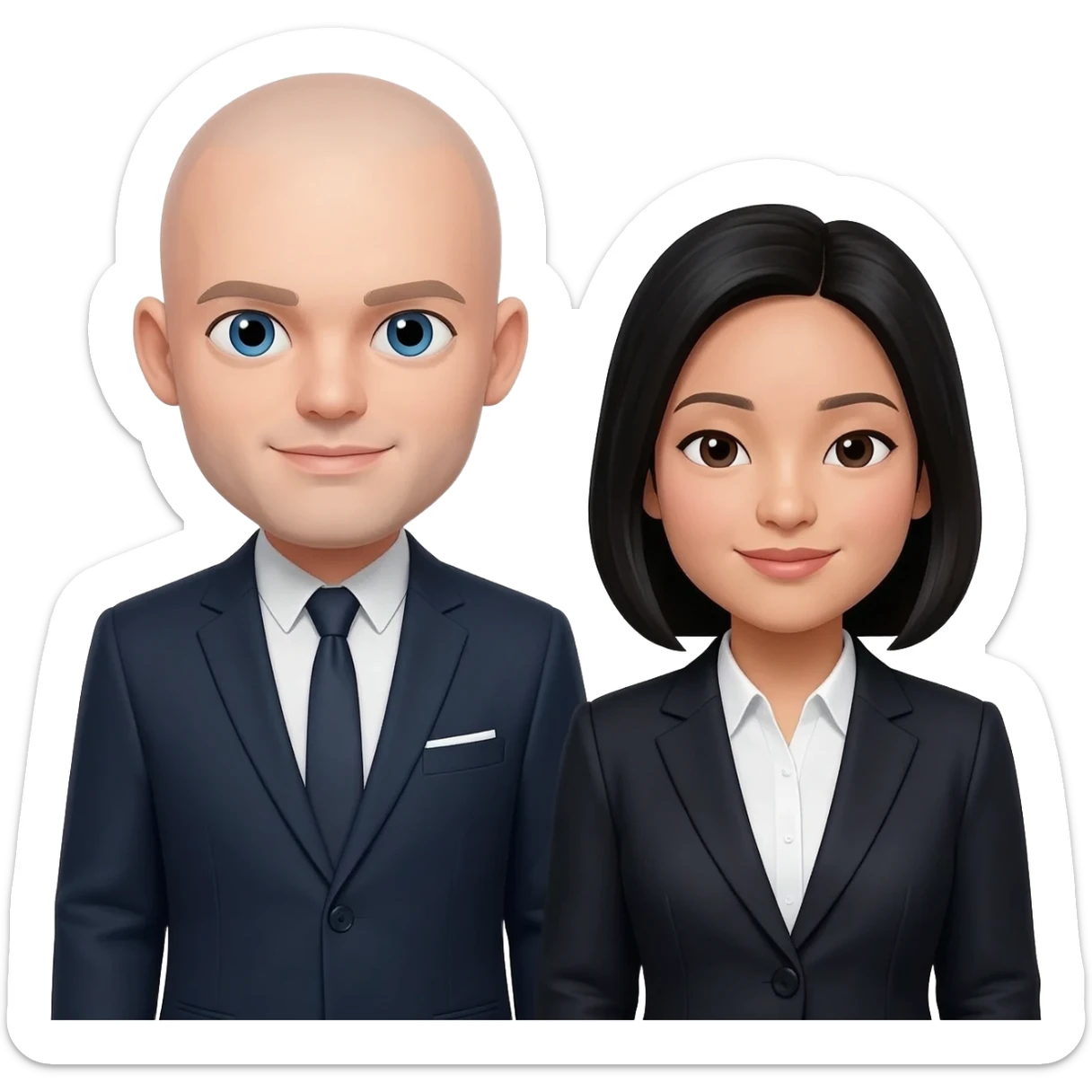 White man has no hair.Both dressed nice White Caucasian no hair his girlfriend from Asian sticker