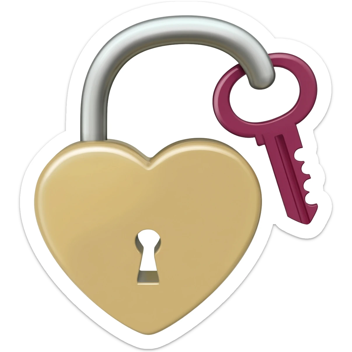 beige heart-shaped lock and key burgundy sticker