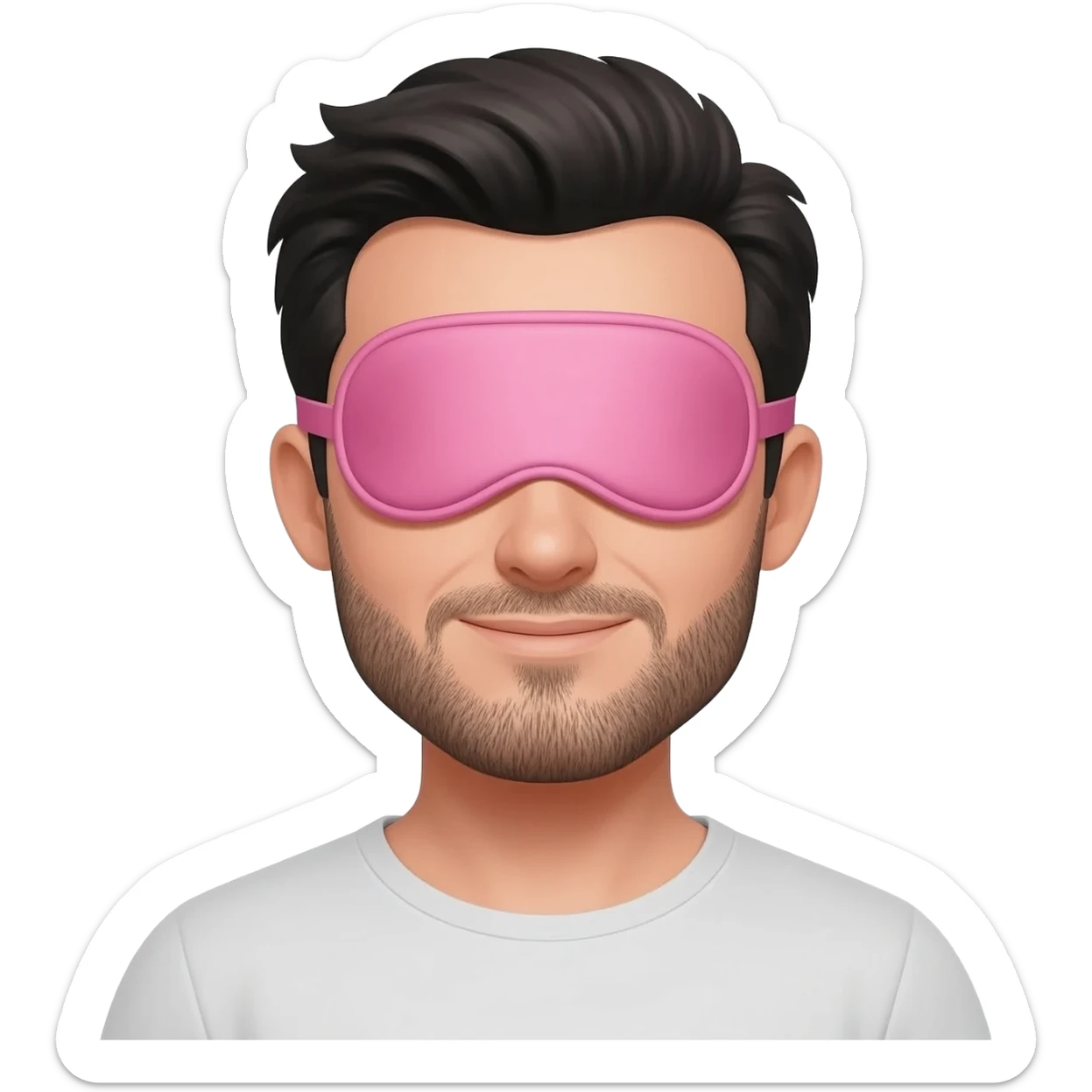 Sleep eye mask pink on man with dark hair and goatee sticker