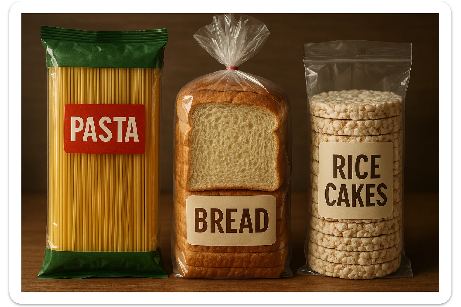 pacco di pasta realistico, pacco di pane, pacco di gallette di riso, 4k sticker