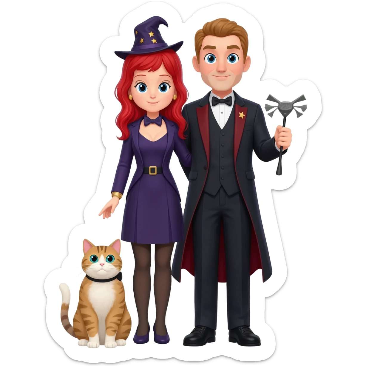 magician couple and their pet cat sticker