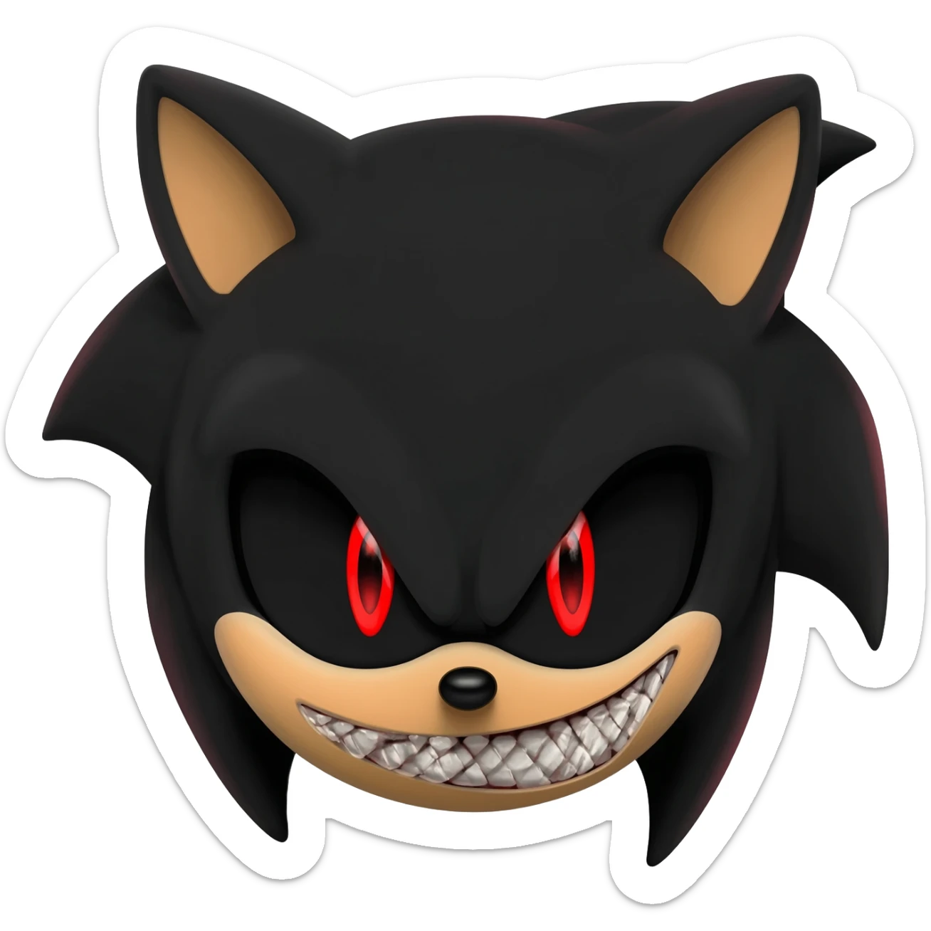 sonic exe, sharp evil teeth, pitch black eyes, red pupils, scary sticker