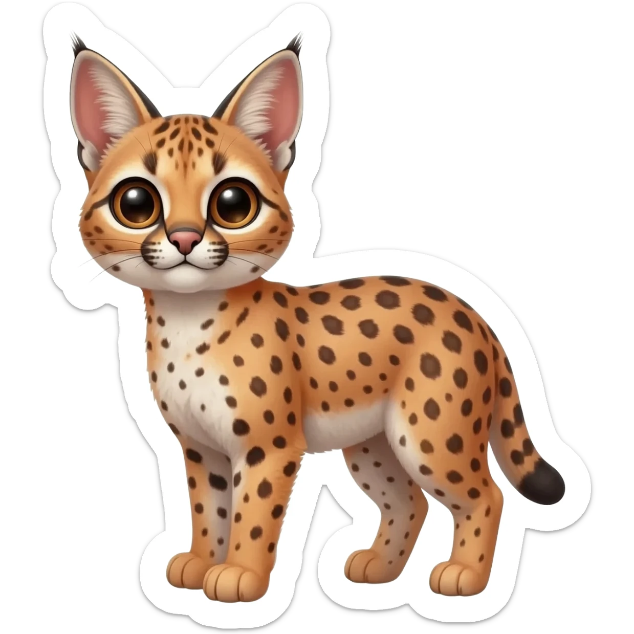 Big-eared big-eyed cute realistic animalistic feral digitigrade 4-legged anime-styled Caracal-Trico-Vernid-Sergal-Serval-hybrid-fusion-creature-animal, full body sticker