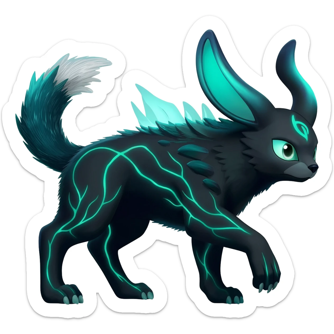 bioluminescent dark abysmal abyssal neon-glowing Trico-Sergal-Furret-Ferret-Wolverine-Vernid-furry-fursona-fusion-Fakemon-animal-hybrid-creature, full body sticker