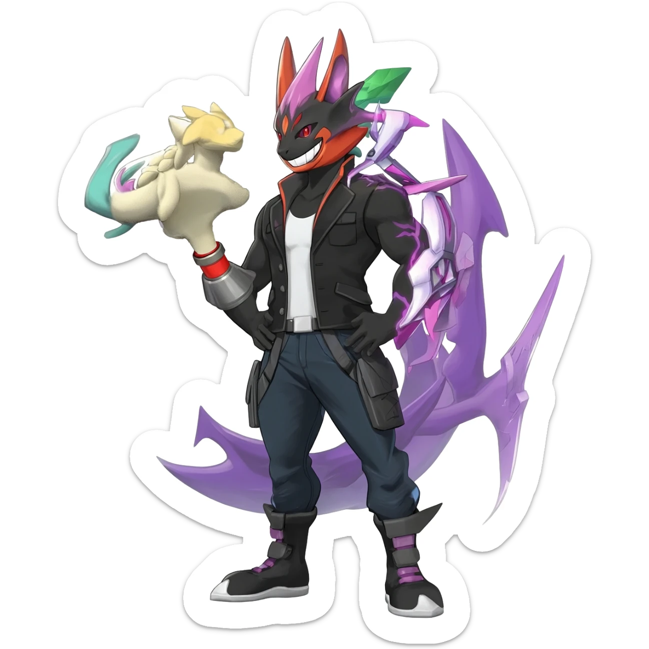 Handsome cool badass edgy Absol-Litten-Guilmon-Giratina-Pokémon-Fakémon-fusion-hybrid-creature sticker
