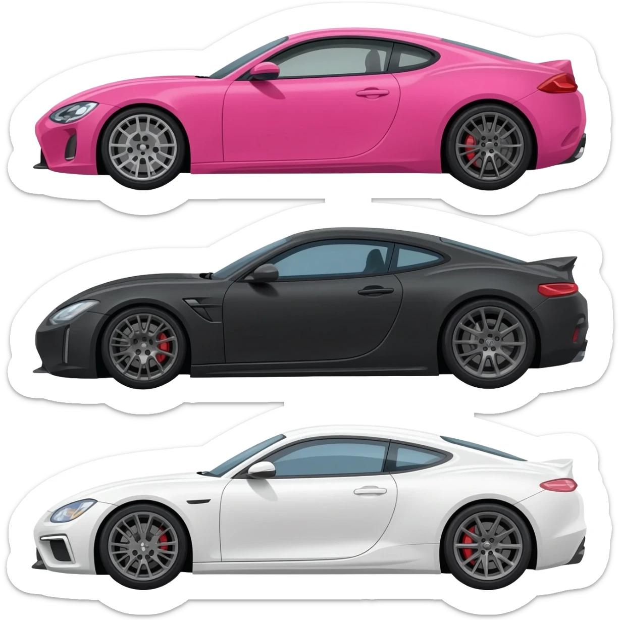 pink, black, and white expensive 3 cars sticker