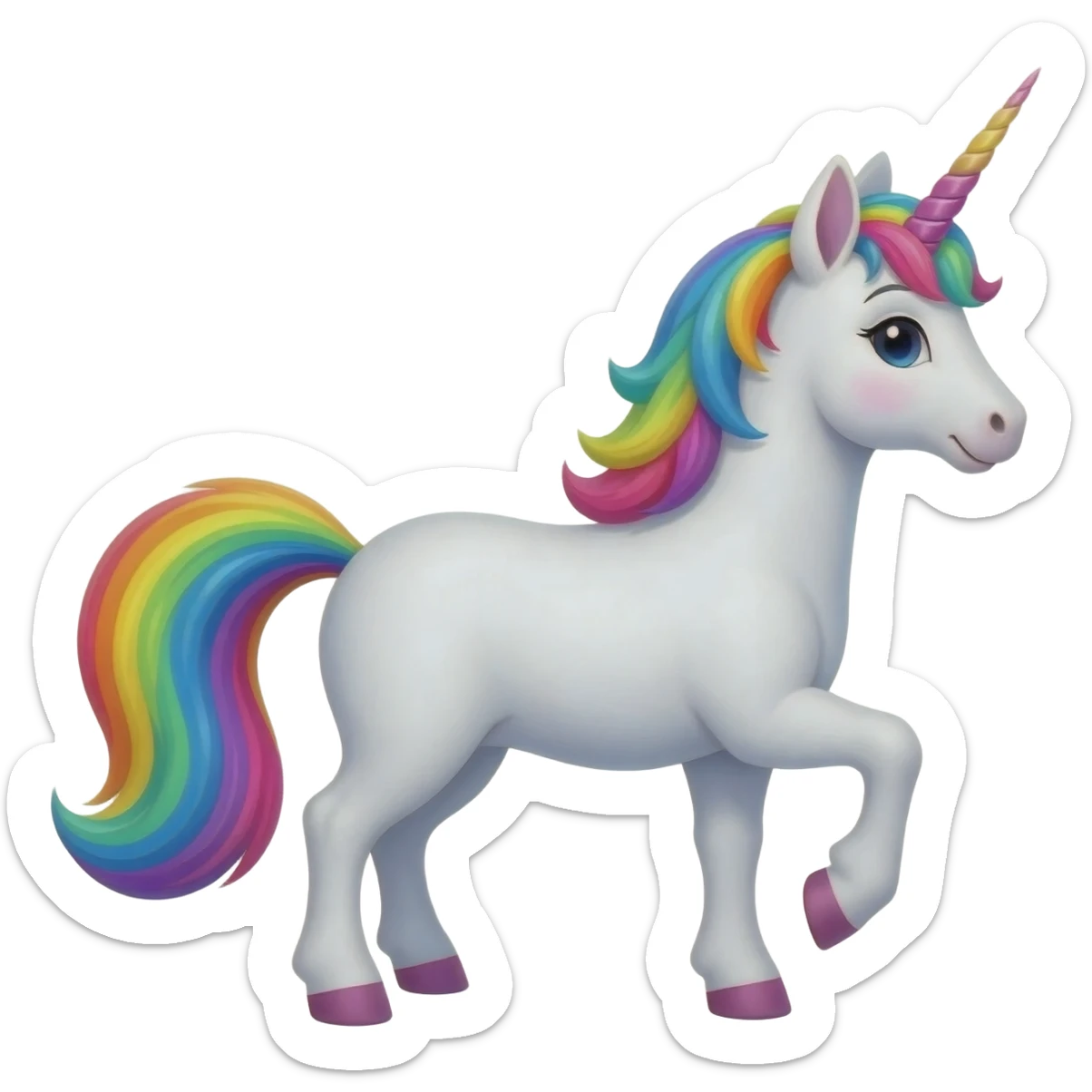Unicorn. all multicolour hair and tail with magical Horn sticker