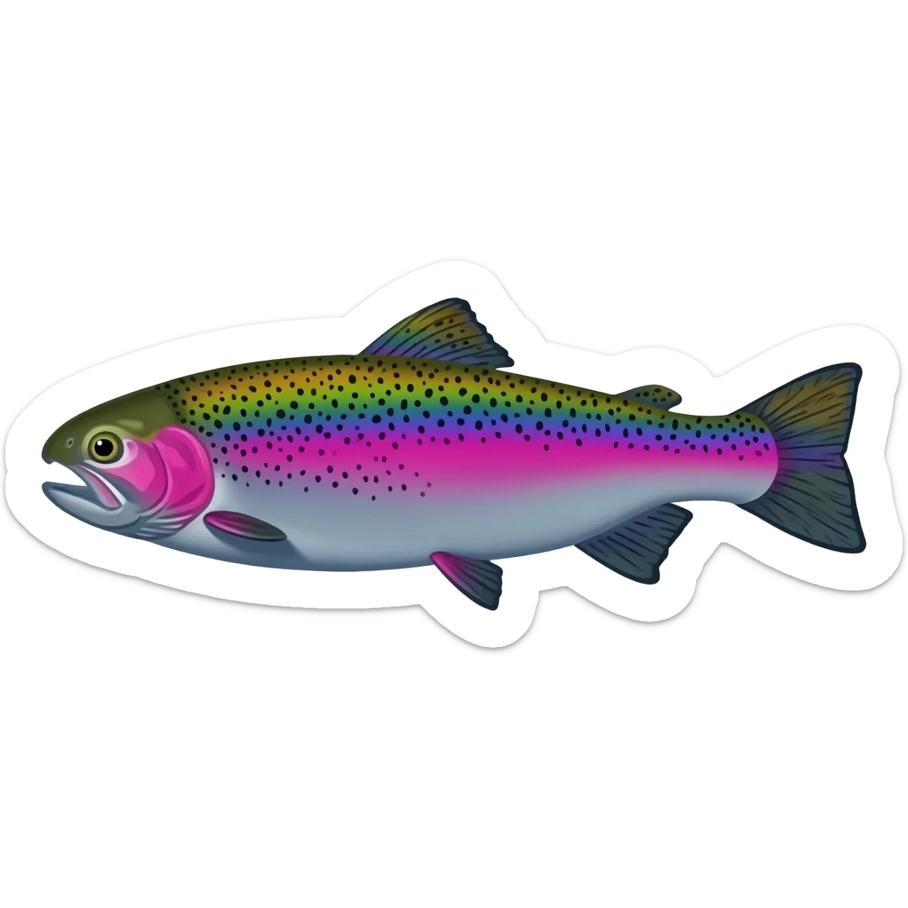 rainbow trout fish bright saturated purple blue green yellow white with black speckles sticker