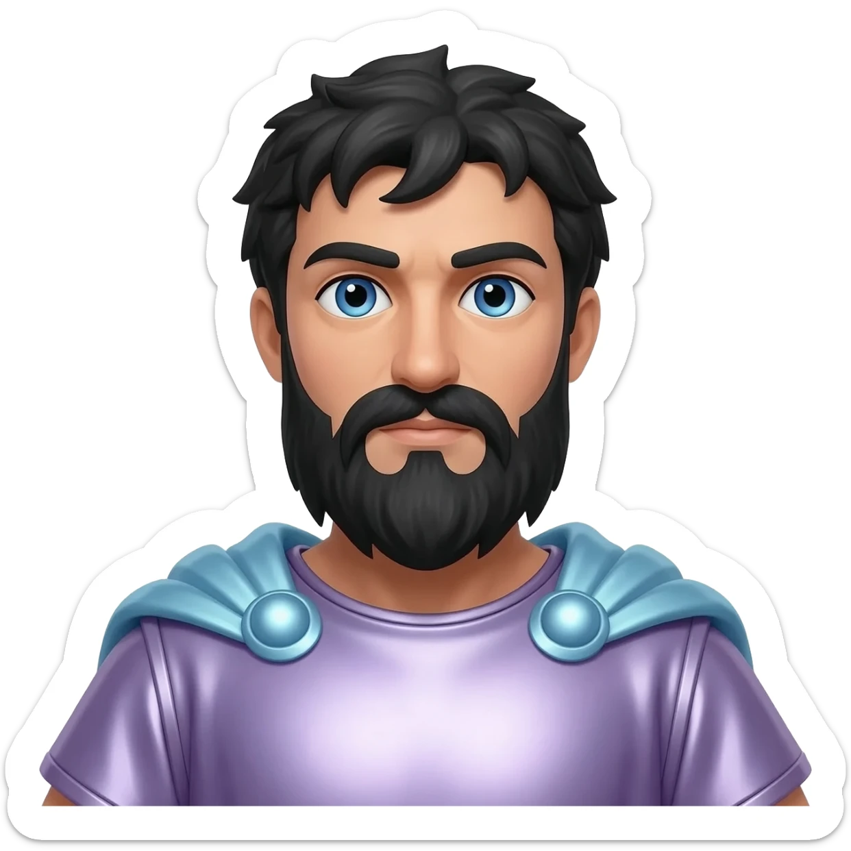 Jupiter from Roman Mythology with blue eyes, black hair and beard, pale purple metallic tunic, light steel blue metallic cloak sticker