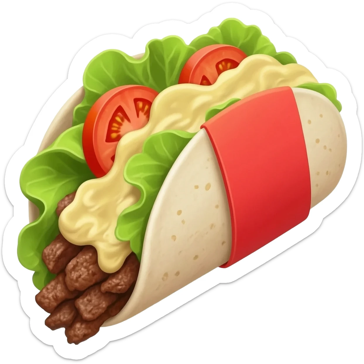 A french tacos with a white/red alternating wrap sticker
