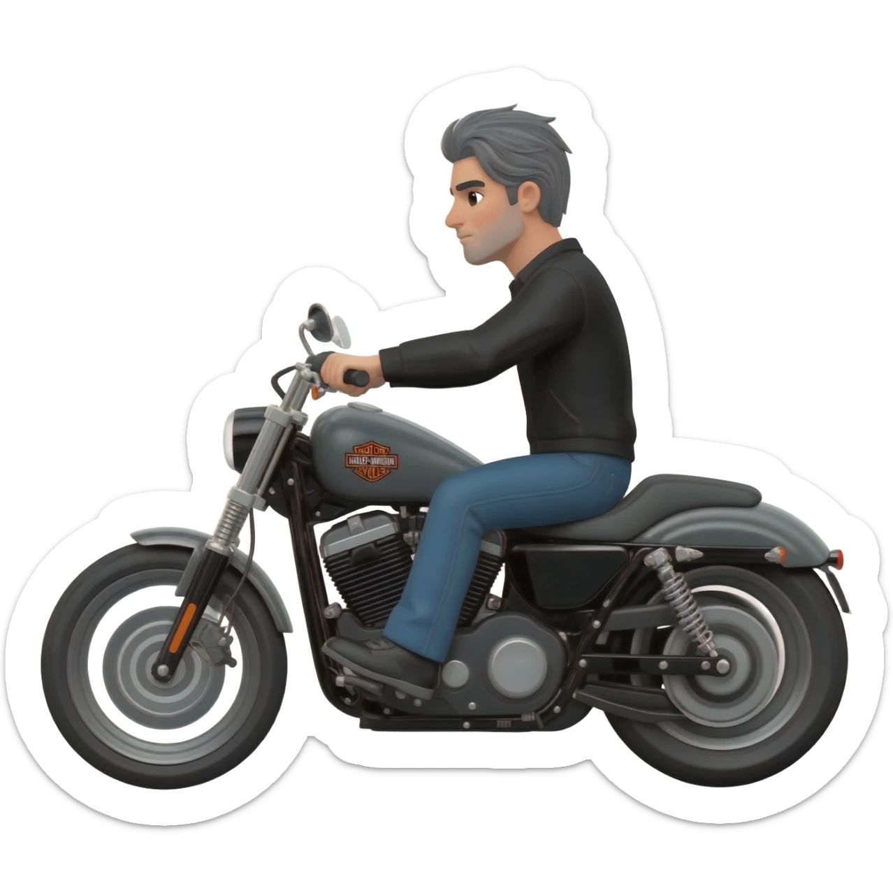 Black and Gray haired white guy riding Harley davidson sticker